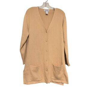 Lands End Thick Cotton Butterscotch Long Sleeve Cardigan w Pockets XS